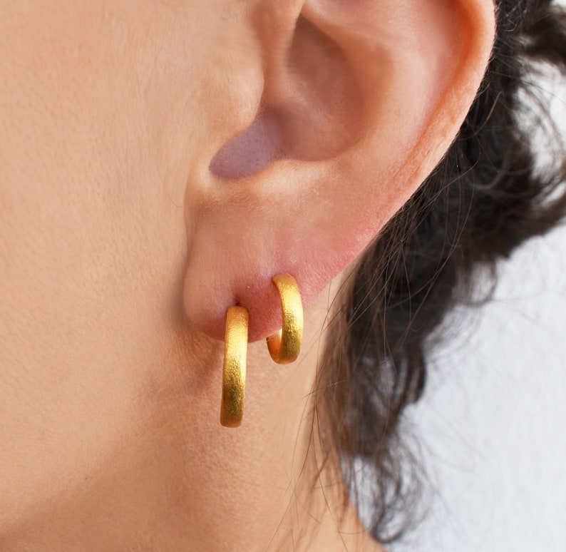 Simple Tiny Gold Hoops: Handcrafted Silver 925 Earrings for Multiple Piercings image 6