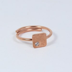 Slim Square Ring Adjustable Silver 925 Ring with tiny Zircon Gift for Her Rose gold plated