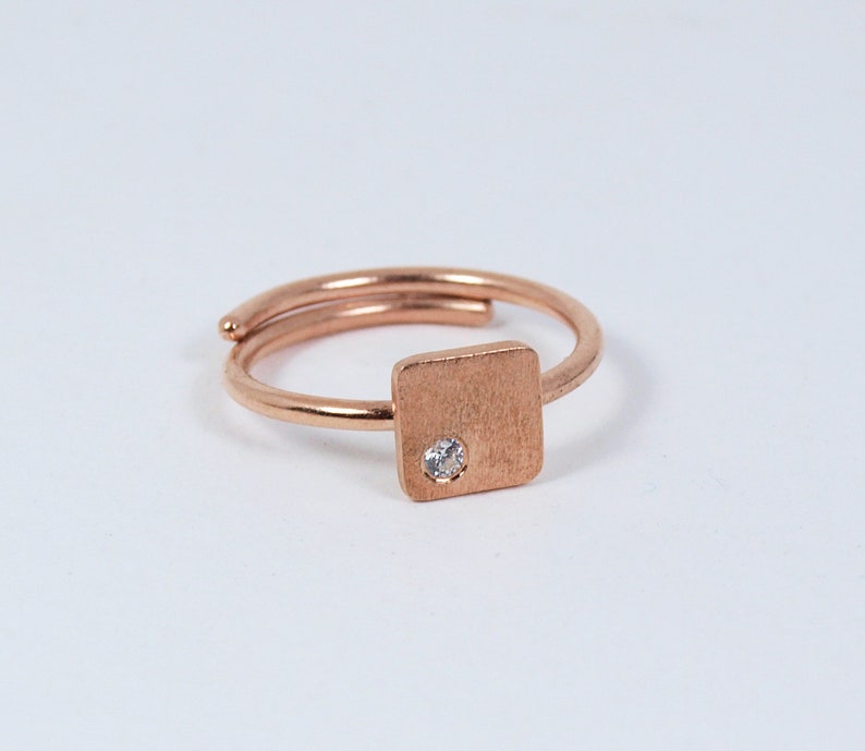 Slim Square Ring Adjustable Silver 925 Ring with tiny Zircon Gift for Her Rose gold plated