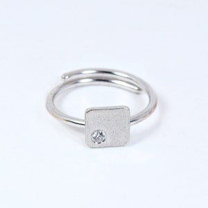 Slim Square Ring Adjustable Silver 925 Ring with tiny Zircon Gift for Her Platinum plated