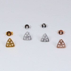 Triangle Silver Small Studs Gold-plated Earrings Textured Handmade Jewellery image 8