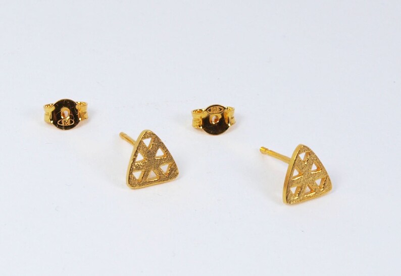 Triangle Silver Small Studs Gold-plated Earrings Textured Handmade Jewellery image 2