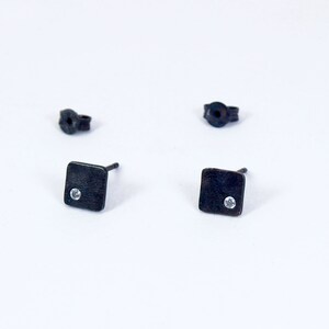Square Small Studs Tiny Zircon Geometric Earrings Silver 925 Textured Squares Gift for Her image 6