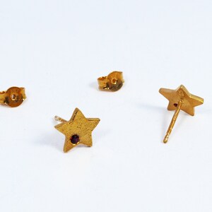 Zircon Star Studs Small Gold Earrings Celestial Earrings Handmade Women Jewellery gold+ruby red zircon