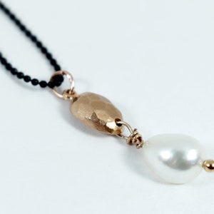 Pearl Drop Short Necklace Beaded Chain Layering Silver Handmade Pendant Large Pearl