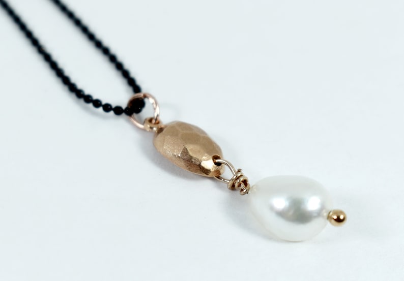 Pearl Drop Short Necklace Beaded Chain Layering Silver Handmade Pendant Large Pearl