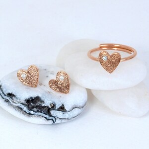 Dainty Heart Slim Ring with Tiny Zircon Gemstone Handmade Adjustable Jewelry for Her image 3