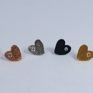 Heart Zircon Studs Gold Textured Small Earrings Multiple Piercing Hearts Gift for Her image 3