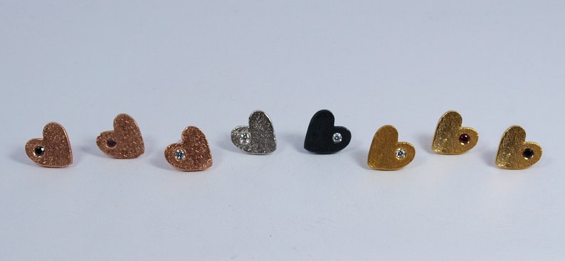 Heart Zircon Studs Gold Textured Small Earrings Multiple Piercing Hearts Gift for Her image 3