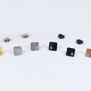 Square Small Studs Tiny Zircon Geometric Earrings Silver 925 Textured Squares Gift for Her image 7