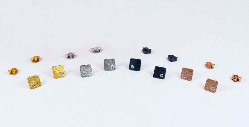 Square Small Studs Tiny Zircon Geometric Earrings Silver 925 Textured Squares Gift for Her image 7