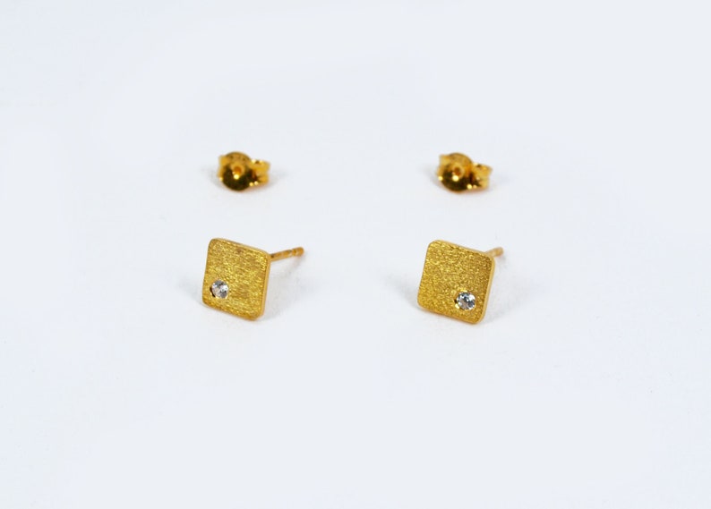 Square Small Studs Tiny Zircon Geometric Earrings Silver 925 Textured Squares Gift for Her image 5