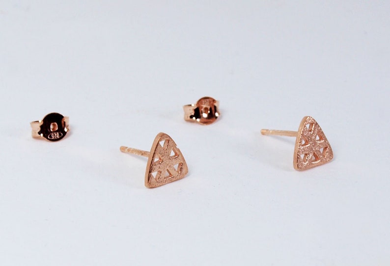Triangle Silver Small Studs Gold-plated Earrings Textured Handmade Jewellery Rose Gold-plated Sil