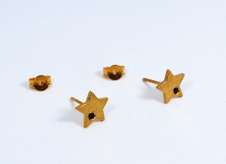 Zircon Star Studs Small Gold Earrings Celestial Earrings Handmade Women Jewellery gold+black zircon