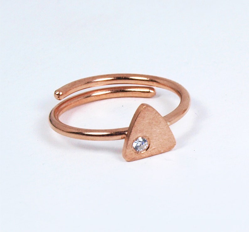 Triangle Slim Ring Zircon Adjustable Stacking Dainty Ring Simple Jewellery Women Gift Rose Gold plated
