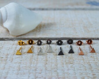 Geometric Tiny Triangle Earrings - Silver Studs for Men and Women