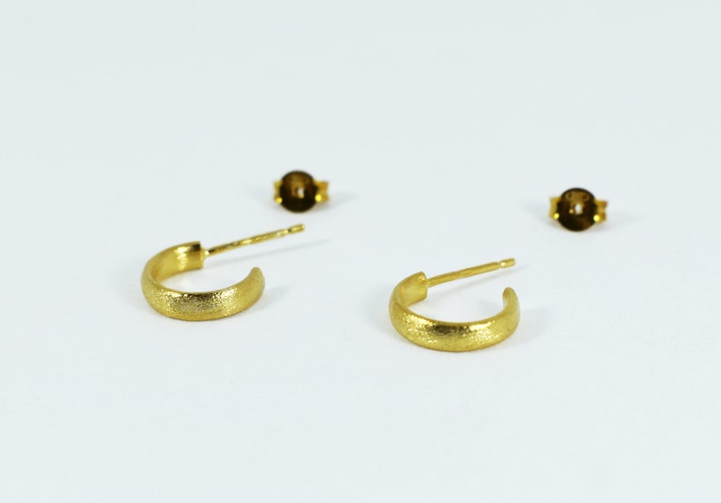 Simple Tiny Gold Hoops: Handcrafted Silver 925 Earrings for Multiple Piercings image 2