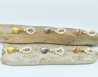 Eleganckie, ręcznie robione kolczyki z pereł - okrągłe srebrne sztyfty - okrągłe perłowe krople