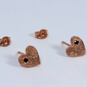 Heart Zircon Studs Gold Textured Small Earrings Multiple Piercing Hearts Gift for Her image 9