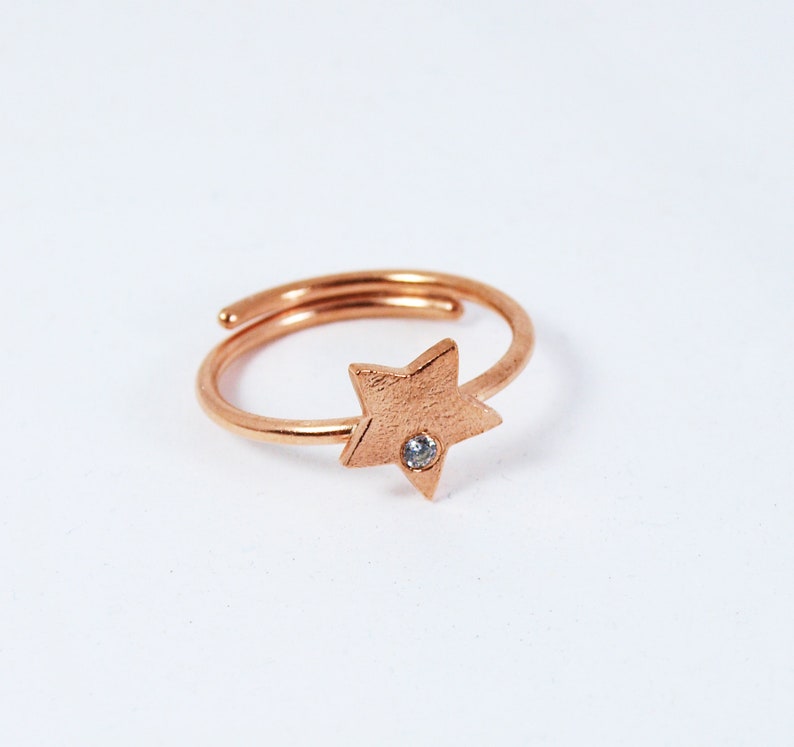 Star Slim Ring Adjustable Dainty tiny Zircon Stackable Ring Handmade Womens Jewelry In Multiple Colours Rose gold plated