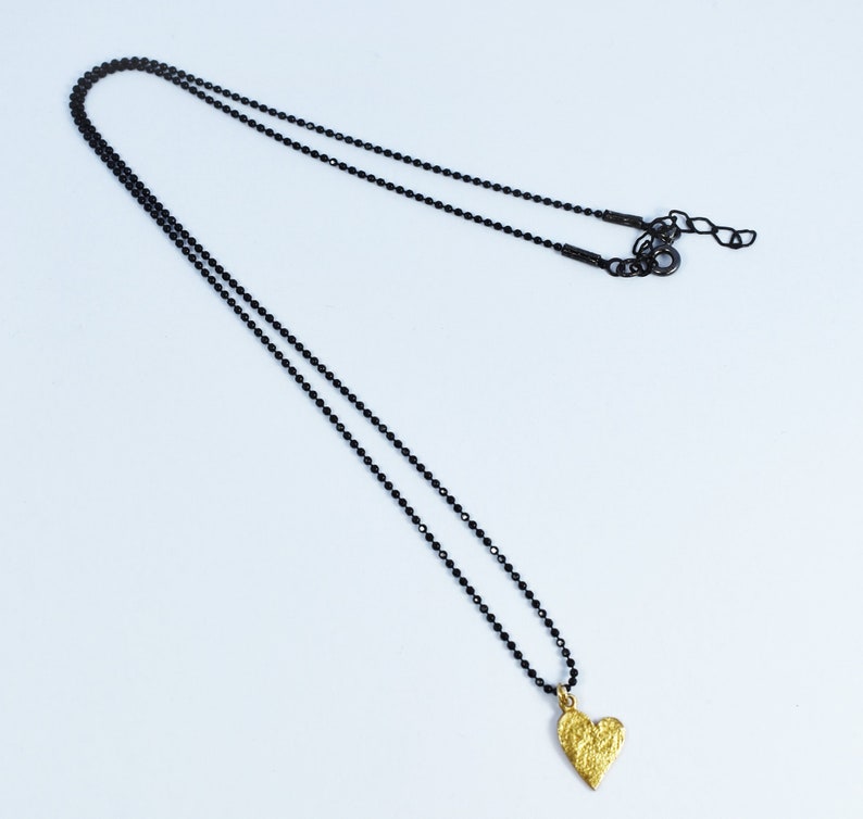 Layered Heart Charm Necklace Black Chain with Silver 925 Pendant, Minimalist Style image 1