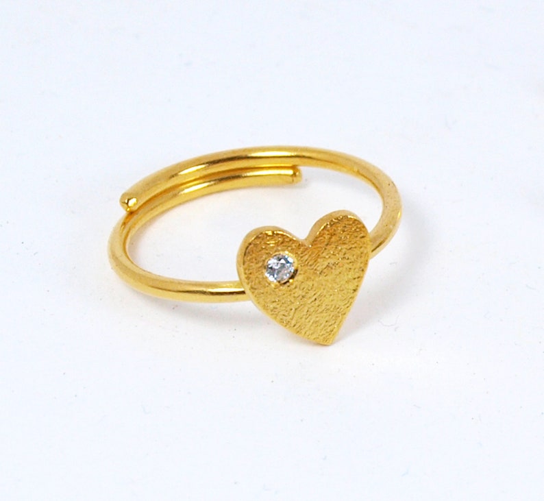 Dainty Heart Slim Ring with Tiny Zircon Gemstone Handmade Adjustable Jewelry for Her image 1