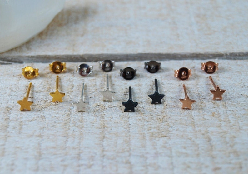 Tiny Star Studs Dainty Gold Women Earrings Kids Silver Jewellery Star and Celestial Gift Black