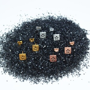 Square Gold Studs Flower motif Earrings Silver 925 Rose Gold multiple piercing squares Handmade Jewellery image 4