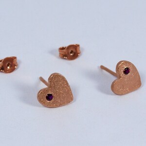 Heart Zircon Studs Gold Textured Small Earrings Multiple Piercing Hearts Gift for Her image 10