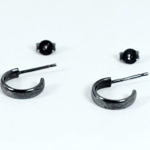 Hoops Black Shiny Silver 925 Small Earrings Multiple Piercing Hoop Stud Earrings Small Hoop