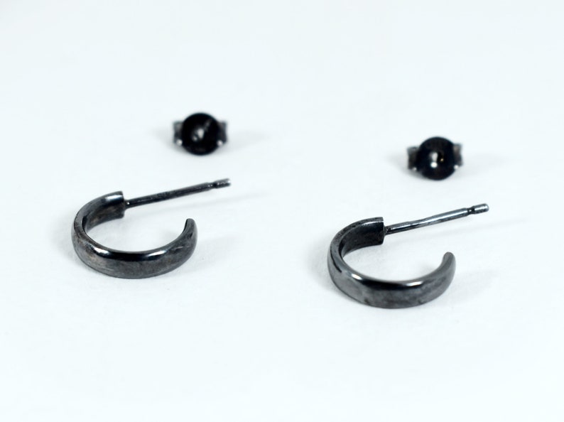 Hoops Black Shiny Silver 925 Small Earrings Multiple Piercing Hoop Stud Earrings Small Hoop