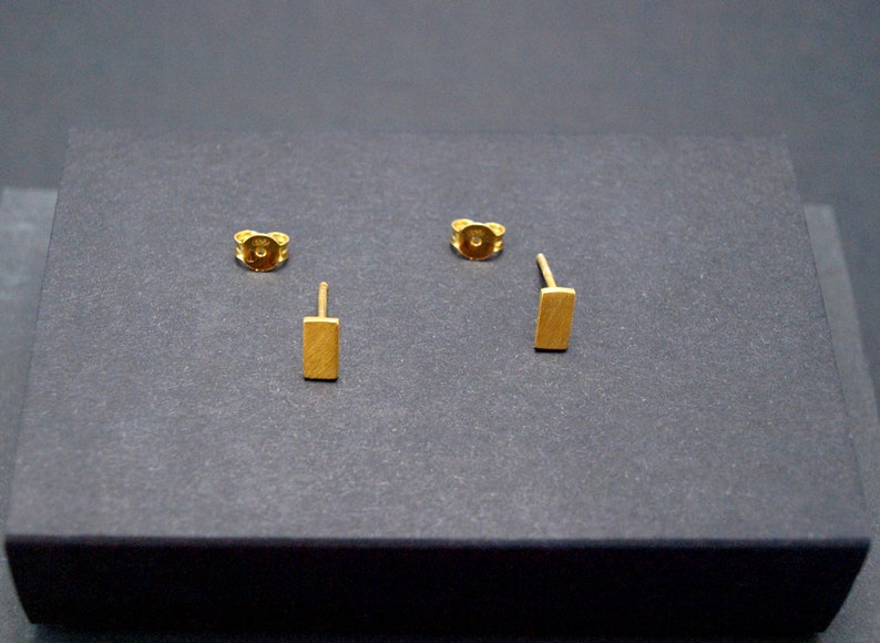 Petites boucles d'oreilles en argent sterling avec petits clous, petites lingots d'or et rectangles en platine Gold-Plated Silver