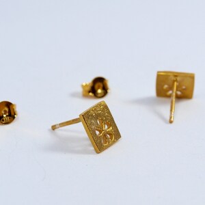 Square Gold Studs Flower motif Earrings Silver 925 Rose Gold multiple piercing squares Handmade Jewellery yellow gold plated