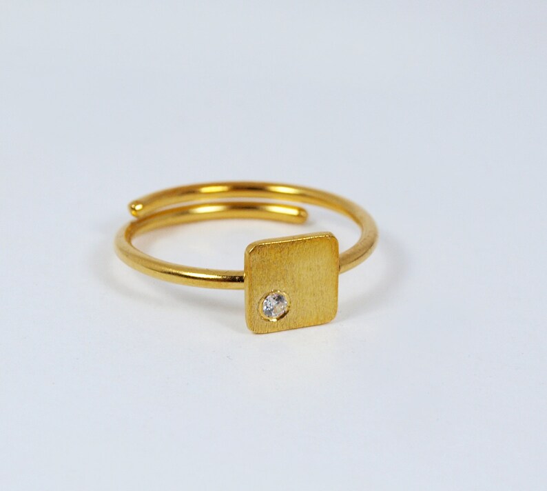 Slim Square Ring Adjustable Silver 925 Ring with tiny Zircon Gift for Her Gold plated