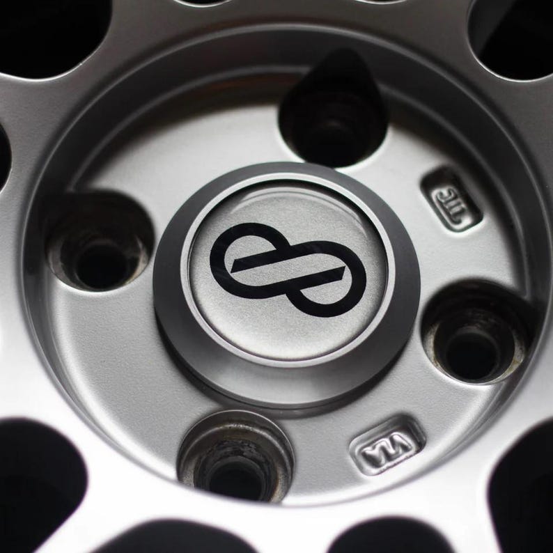 Silverfärgade Enkei RPF1-centrumkåpor: Anpassad logotyp, passar alla 16" 17" 18", 15x8 +28 bild 2
