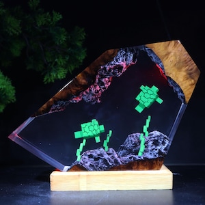Pixel Turtle Resin Lamp, schattig Minecraft-geïnspireerd epoxy nachtlampje, bureaulamp met zeeschildpadmotief, decoratie voor gamerkamer, uniek handgemaakt cadeau.