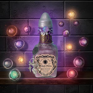 Protego Potion decorative bottle, magical, mystical, display, charms, sealed.