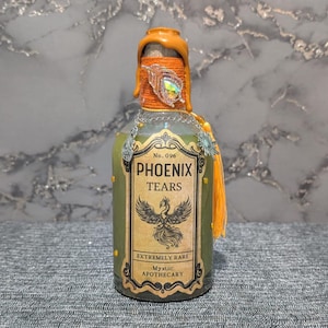 Phoenix Tears - decoratieve fles, magisch, mystiek, display, goud, sterren, verzegeld.