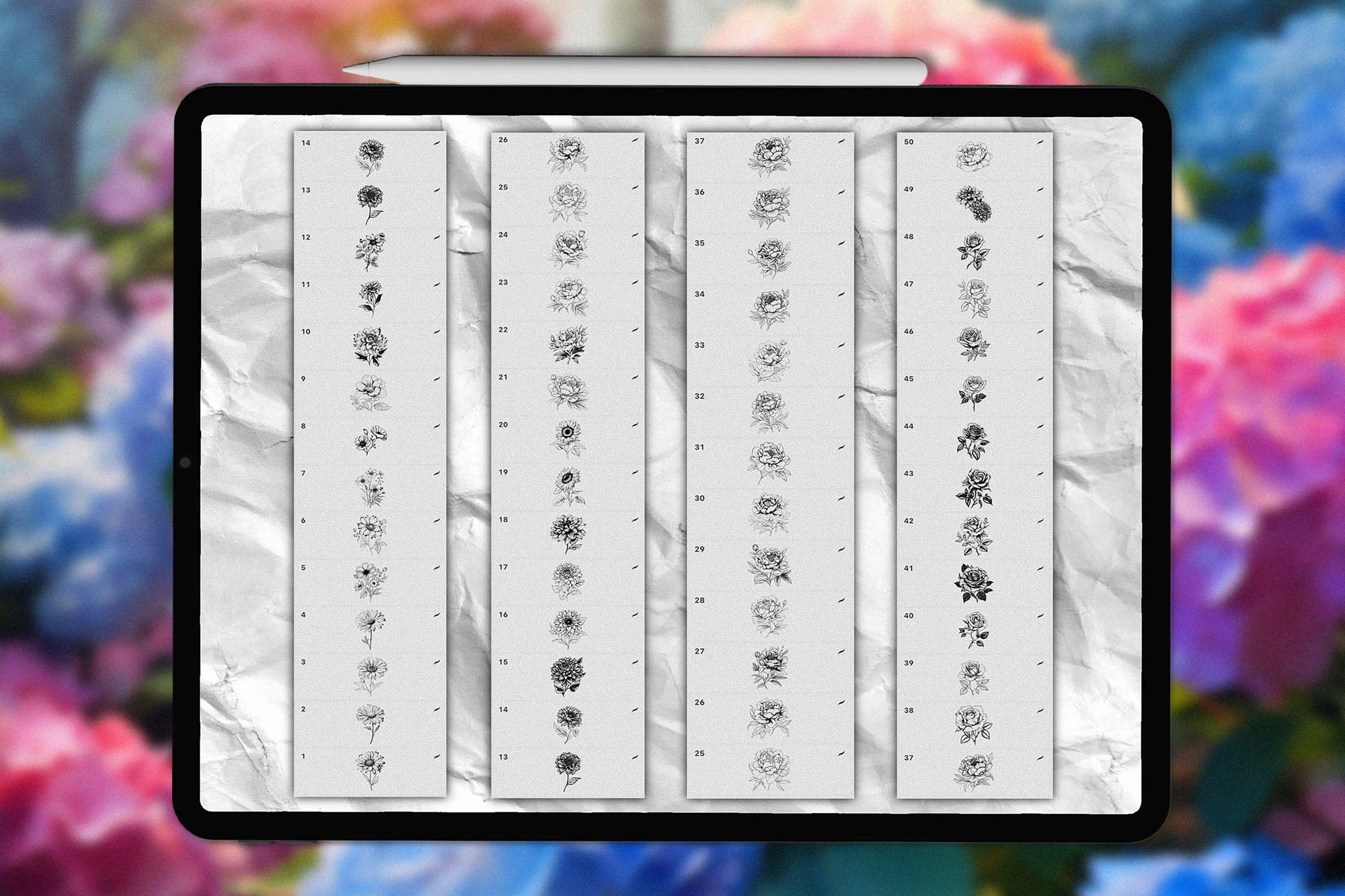 Flower Procreate Stamps | Botanical Tattoo Brushes | Procreate Brush ...