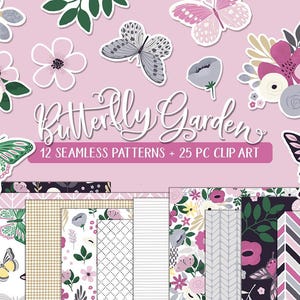 Butterfly Spring Floral Digital Paper Clipart Bundle