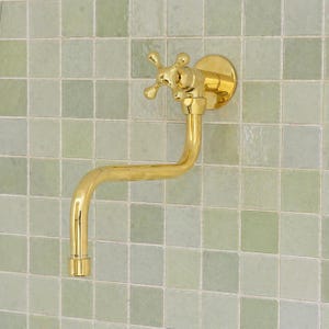 Unlacquered Brass Wall Mount Pot Filler Faucet, Swivel Neck Kitchen Tap, Handmade Moroccan Artisan