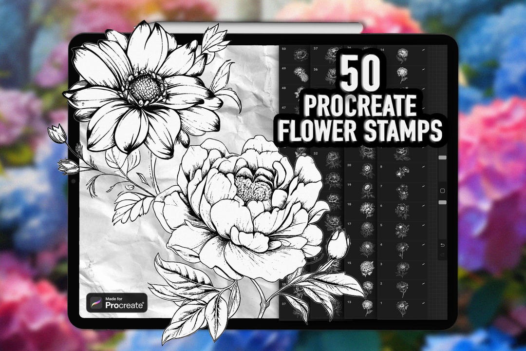 Flower Procreate Stamps | Botanical Tattoo Brushes | Procreate Brush ...
