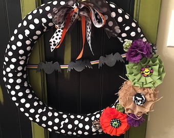 BattY Halloween Fabric Wreath