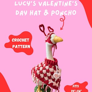 Crochet Pattern for Valentine&#39;s Day Outfit Heart Hat and Poncho for Porch Goose