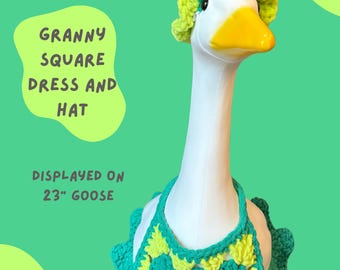 Crocheted Granny Square Porch Goose Dress Outfit For St Patrick's Day