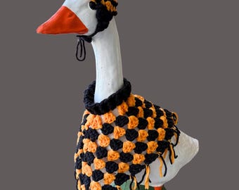 Crocheted Halloween Goose Outfit For Fall: Orange & Black Poncho and Hat