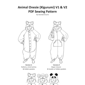 PDF Animal Onesie (Kigurumi) Sewing Pattern - Teen/Adult - V1 & V2