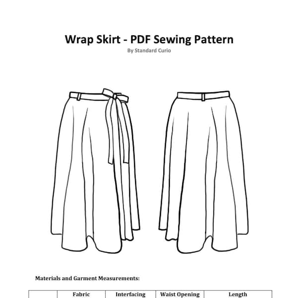 Wrap Skirt PDF Sewing Pattern - Sizes XS - XXL - Short, Regular, Long