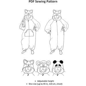 PDF Animal Onesie (Kigurumi) Sewing Pattern - Teen/Adult - v2 Zipper with pockets