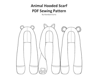 PDF Animal Hooded Scarf Sewing Pattern - Child - Adult Unisex